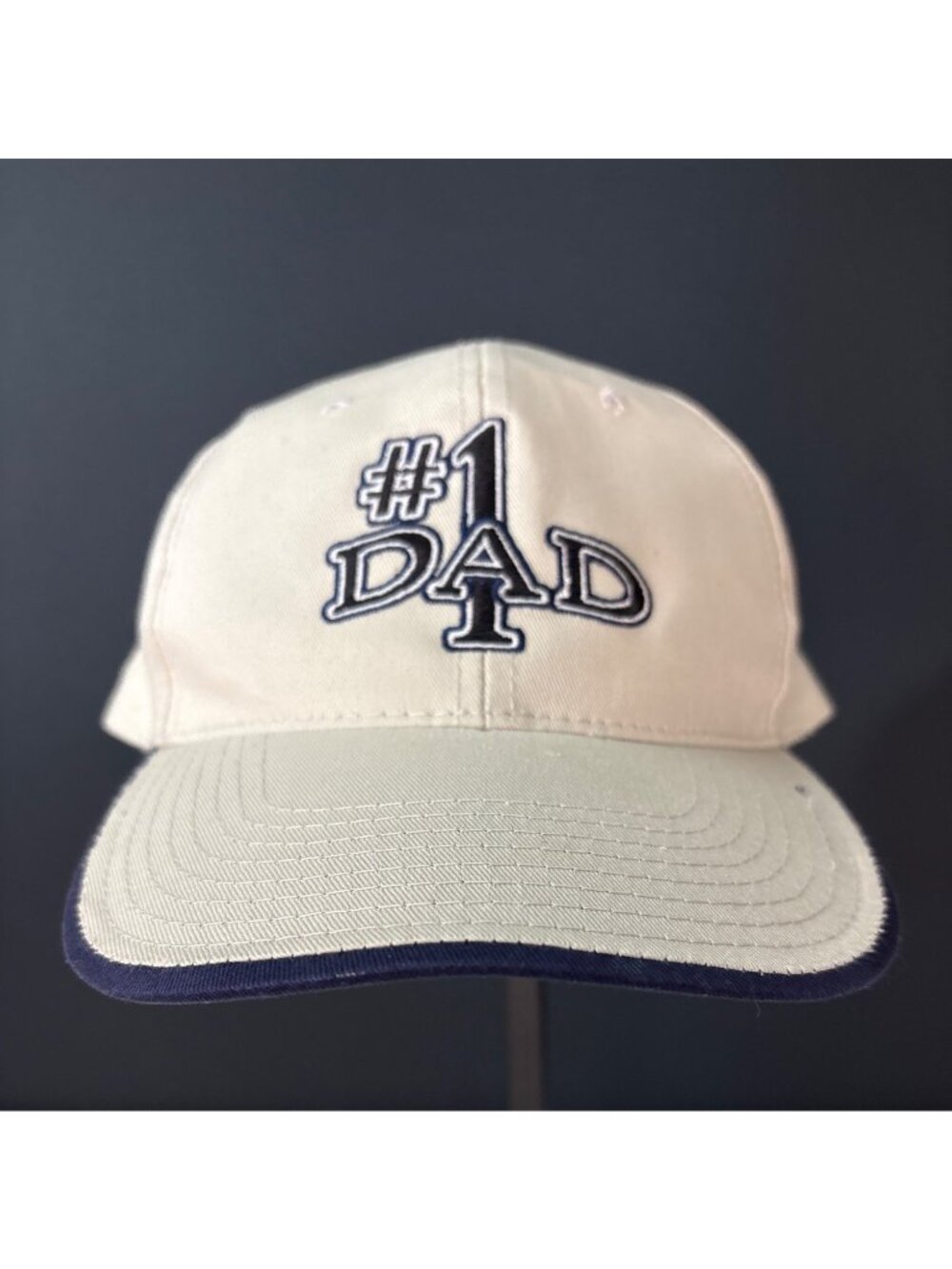 Signatures Men's #1 Dad Embroider Hat Cap Adjustable Cream Beige Navy #1 DAD
